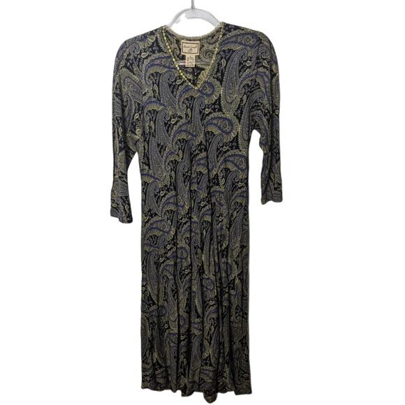 Vintage 90's April Cornell Midi Dress Fit and Flare Paisley Pattern Rayon Size M - Picture 1 of 7